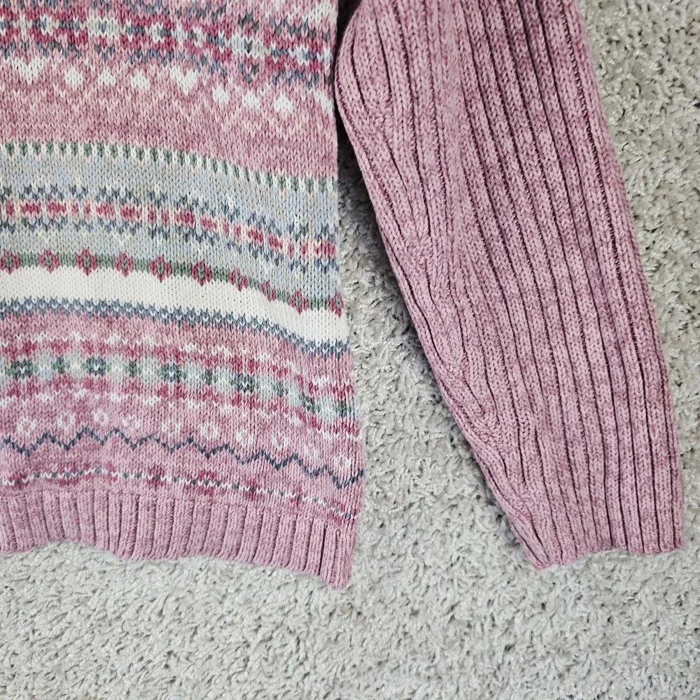 VTG Tiara International Fair Isle Nordic Sweater Cardigan Pink Size Small Zip